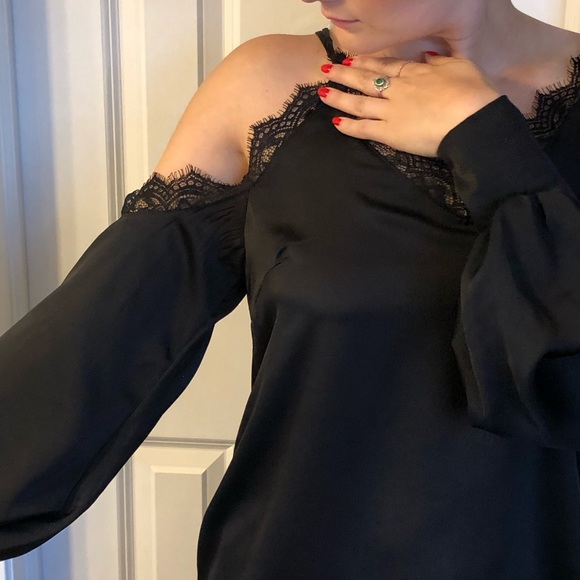 Black satin off the shoulder top - Picture 2 of 7